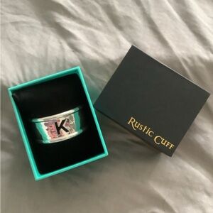Rustic Cuff Silver Bracelet with Initial K